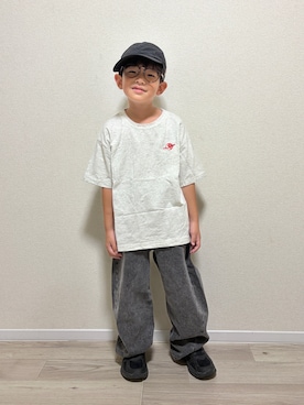 「GU（ジーユー）のアイテム（パンツ）」を使った、mocchirhさん（キッズ・110cm）の秋コーディネート