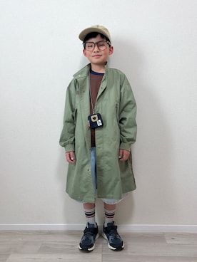 「LOWRYS FARM（ローリーズファーム）のホソボーダーＴＬＳ　571373（Tシャツ/カットソー、ブラウン系）」を使った、mocchirhさん（キッズ・110cm）の春コーディネート