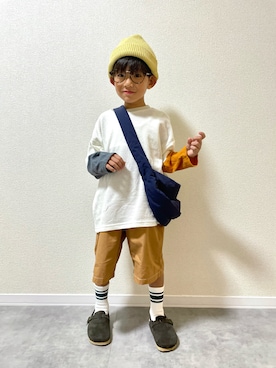 「アイテム（ニットキャップ/ビーニー）」を使った、mocchirhさん（キッズ・100cm）の秋コーディネート