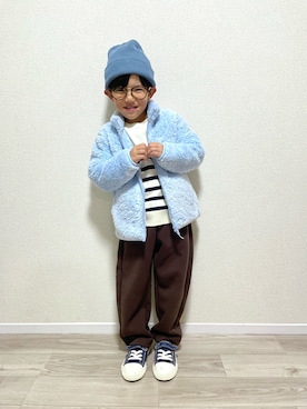 「アイテム（ニットキャップ/ビーニー）」を使った、mocchirhさん（キッズ・100cm）の秋コーディネート