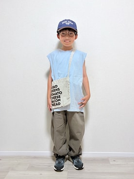 「GU（ジーユー）のアイテム（帽子）」を使った、mocchirhさん（キッズ・130cm）の夏コーディネート