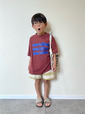 「BREEZE（ブリーズ）のコンフォートストラップサンダル（サンダル）」を使った、mocchirhさん（キッズ・100cm）の夏コーディネート