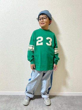 「アイテム（ニットキャップ/ビーニー）」を使った、mocchirhさん（キッズ・100cm）の秋コーディネート