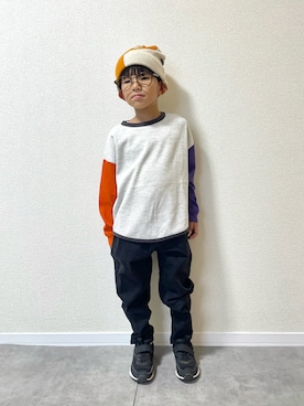 「Life Support Products（ライフサポートプロダクツ）のワッフルロンT（Tシャツ/カットソー）」を使った、mocchirhさん（キッズ・100cm）の秋コーディネート