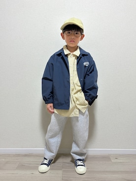 「PAIRMANON STREET（ペアマノンストリート）の【90-160cm】アソート 柄 長袖 シャツ 【PAIRMANON STREET】（シャツ/ブラウス、ベージュ系）」を使った、mocchirhさん（キッズ・110cm）の秋コーディネート