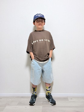「GU（ジーユー）のアイテム（帽子）」を使った、mocchirhさん（キッズ・130cm）の夏コーディネート