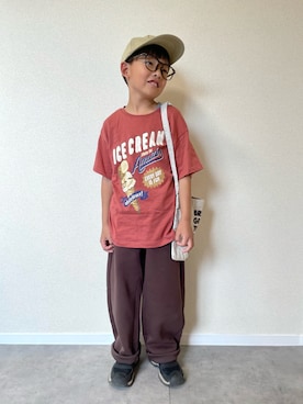 「アイテム（帽子、ベージュ系）」を使った、mocchirhさん（キッズ・100cm）の夏コーディネート