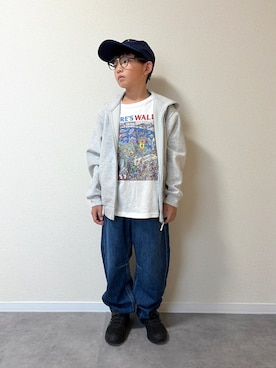 「GLOBAL WORK（グローバルワーク）のアイテム（キャップ）」を使った、mocchirhさん（キッズ・132cm）の秋コーディネート