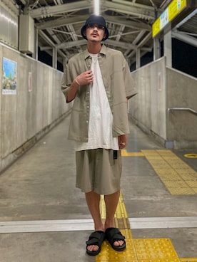「半袖シャツ」｜「アイテム（セットアップ）」を使った、matyyyさん（メンズ・184cm）の夏コーディネート