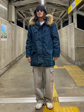 「RRL（ダブル アール エル）のアイテム（モッズコート）」を使った、matyyyさん（メンズ・184cm）の冬コーディネート