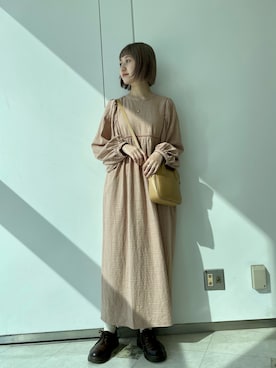 「Crisp（クリスプ）の2wayドビーチェックワンピース[c2R2989]（ワンピース）」を使った、𝚗𝚊𝚋𝚎さん（レディース・162cm）の秋コーディネート