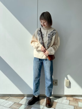 「Crisp（クリスプ）のベーシックデニムパンツ（デニムパンツ）」を使った、𝚗𝚊𝚋𝚎さん（レディース・162cm）の秋コーディネート