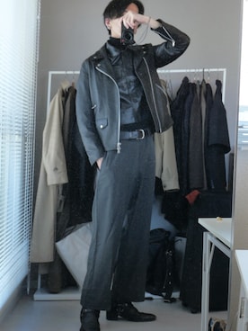 「アイテム（ライダースジャケット）」を使った、sseirukunさん（メンズ・178cm・20代）の秋コーディネート