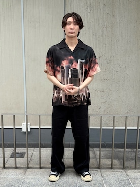 「XLARGE（エクストララージ）のSKYSCRAPER S/S SHIRT（シャツ/ブラウス、ブラック系）」を使った、TOHMAさん（メンズ・173cm）の夏コーディネート