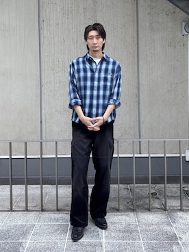 「XLARGE（エクストララージ）のOVERDYED OMBRE CHECK SHIRT（シャツ/ブラウス、ブルー系）」を使った、TOHMAさん（メンズ・173cm）の秋コーディネート