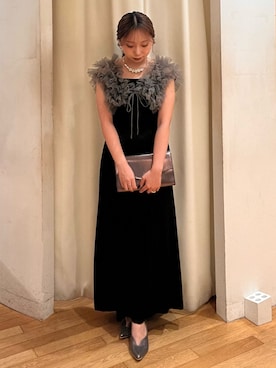 「アイテム（クラッチバッグ）」を使った、HINANO KANBARAさん（レディース・152cm）の秋コーディネート