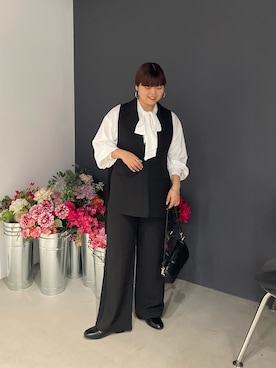 「Remind me and forever（リマインドミーアンドフォーエバー）の【SET UP対応アイテム】Dカンジレ（その他アウター、ブラック系）」を使った、kana18sさん（レディース・158cm）の冬コーディネート