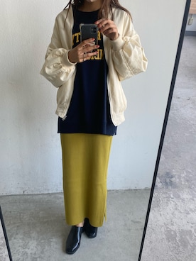 「アイテム（MA-1）」を使った、RIHOさん（レディース・160cm）の秋コーディネート