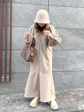 「apres jour mignon（アプレジュールミニョン）のアイテム（帽子）」を使った、moeさん（レディース・155cm）の冬コーディネート