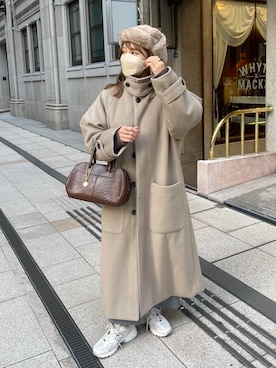 「epnok（エプノック）のアイテム（ステンカラーコート）」を使った、moeさん（レディース・155cm）の冬コーディネート