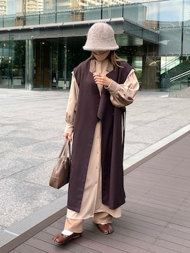 「apres jour mignon（アプレジュールミニョン）のアイテム（帽子）」を使った、moeさん（レディース・155cm）の冬コーディネート