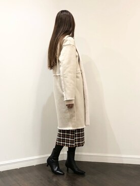 「ファー」｜「アイテム（ノーカラーコート）」を使った、Wendyさん（レディース・162cm）の秋コーディネート