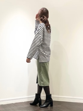 「ボーダートップス」｜「アイテム（PC・スマホグッズ/家電）」を使った、Wendyさん（レディース・162cm）の冬コーディネート