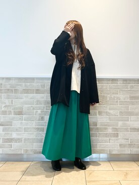 「緑」｜「アイテム（ノーカラーコート）」を使った、Wendyさん（レディース・162cm）の冬コーディネート