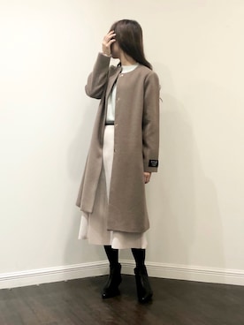 「ミントグリーン」｜「アイテム（ノーカラーコート）」を使った、Wendyさん（レディース・162cm）の秋コーディネート