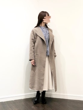 「モカ」｜「アイテム（ノーカラーコート）」を使った、Wendyさん（レディース・162cm）の秋コーディネート