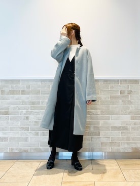 「Te chichi（テチチ）のアイテム（ノーカラーコート）」を使った、Wendyさん（レディース・162cm）の冬コーディネート