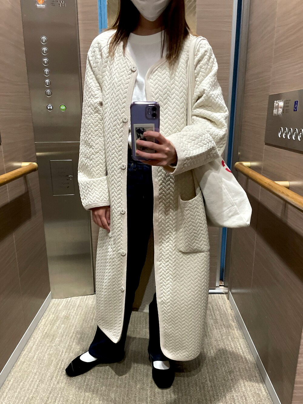 「今日のコーデ、おしゃれさんと繋がりたい、低身長コーデ、パンツスタイル、ロングコート、UNIQLO、niko and ...、SENSE OF PLACE by URBAN RESEAR、いいね、save、フォローお願いします🤑、相互フォロー、A.P.C.、ロングスカート、秋のコーデ」｜「niko and...のアイテム（バレエシューズ、ブラック系）」を使った、mikuさん（レディース・155cm）の秋コーディネートの1枚目の写真