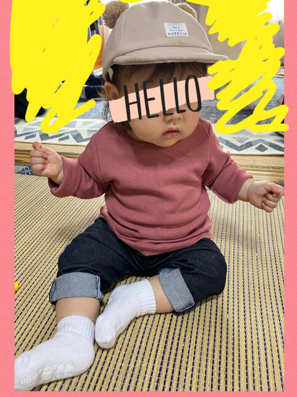 「女の子、秋コーデ、キッズファッション、9ヶ月、80cm」｜「西松屋のアイテム（その他ベビーウェア、ピンク系）」を使った、なのさん（キッズ・80cm）の秋コーディネートの1枚目の写真