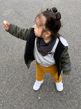 「ASICS（アシックス）のasics アシックス ファブレファーストSL3 (12-135) TUF123 0195 ホワイト/CPGL（スニーカー）」を使った、towaさん（キッズ・60cm）の夏コーディネート