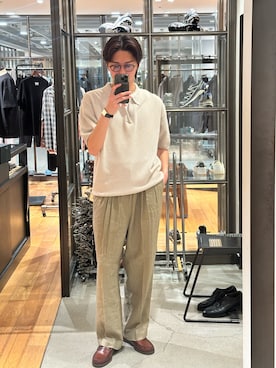 「URBAN RESEARCH（アーバンリサーチ）のSILK NOIL SKIPPER POLO（ポロシャツ、ホワイト系）」を使った、あべゆーきさん（メンズ・175cm）の春コーディネート