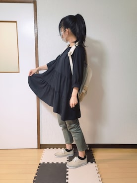 「Honeys（ハニーズ）のアイテム（チュニック）」を使った、文さん（レディース・153cm）の秋コーディネート
