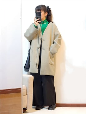 「LOWRYS FARM（ローリーズファーム）のアイテム（ノーカラージャケット）」を使った、文さん（レディース・153cm）の冬コーディネート