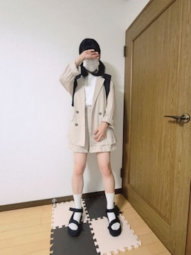 「アイテム（テーラードジャケット）」を使った、文さん（レディース・153cm）の夏コーディネート