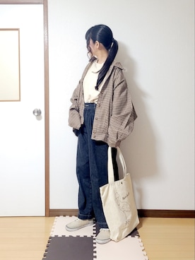 「ポニーテール」｜「アイテム（ブルゾン）」を使った、文さん（レディース・153cm）の秋コーディネート