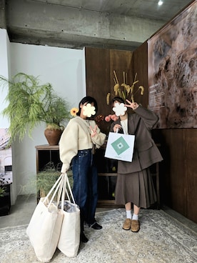 「アイテム（トートバッグ）」を使った、文さん（レディース・153cm）の秋コーディネート