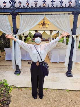 「アイテム（チューブトップ）」を使った、文さん（レディース・153cm）の秋コーディネート