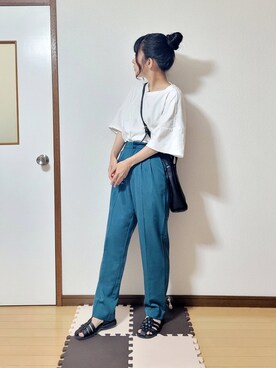 「ロングヘア」｜「アイテム（サンダル）」を使った、文さん（レディース・153cm）の夏コーディネート