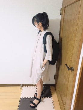 「7分袖」｜「アイテム（シャツワンピース）」を使った、文さん（レディース・153cm）の夏コーディネート