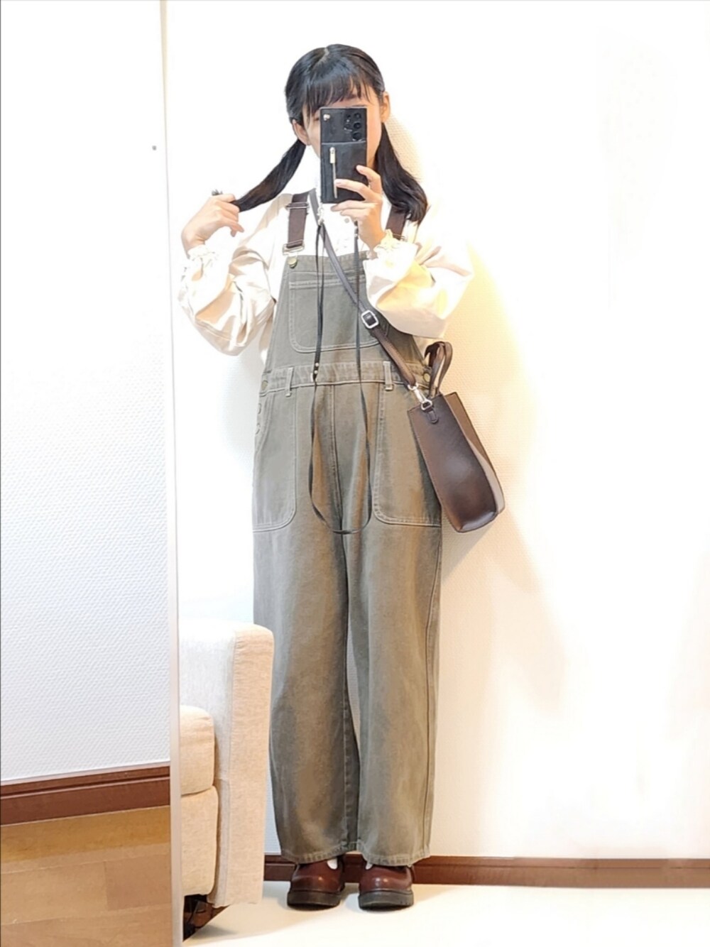 moi tytto（モイテュット）の「配色ステッチサロペット（サロペット 