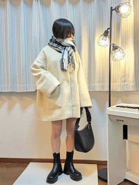 「アイテム（ノーカラーコート）」を使った、文さん（レディース・153cm）の秋コーディネート
