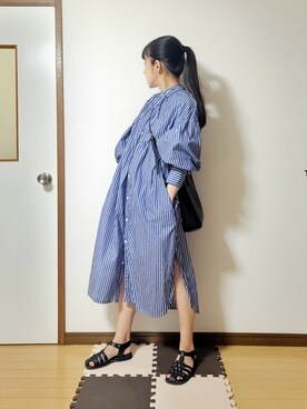 「ポニーテール」｜「アイテム（シャツワンピース）」を使った、文さん（レディース・153cm）の夏コーディネート