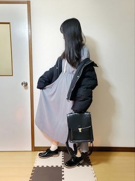 「サッチェルバッグ」｜「アイテム（ジャケット/アウター）」を使った、文さん（レディース・153cm）の冬コーディネート