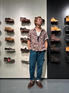 「アイテム（モカシン/デッキシューズ、ブラウン系）」を使った、tbl4375さん（メンズ・163cm）の夏コーディネート