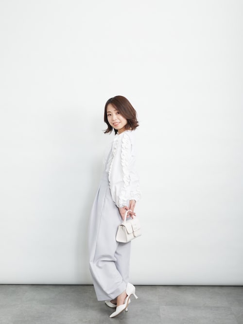 ウィンドストップ機能付きホワイトパンツ セール】ストレッチデザインワイドパンツ/セットアップ対応可
