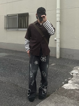 soerte × camphor wood / FLOWER PAINT WIDE BUGGY DENIM